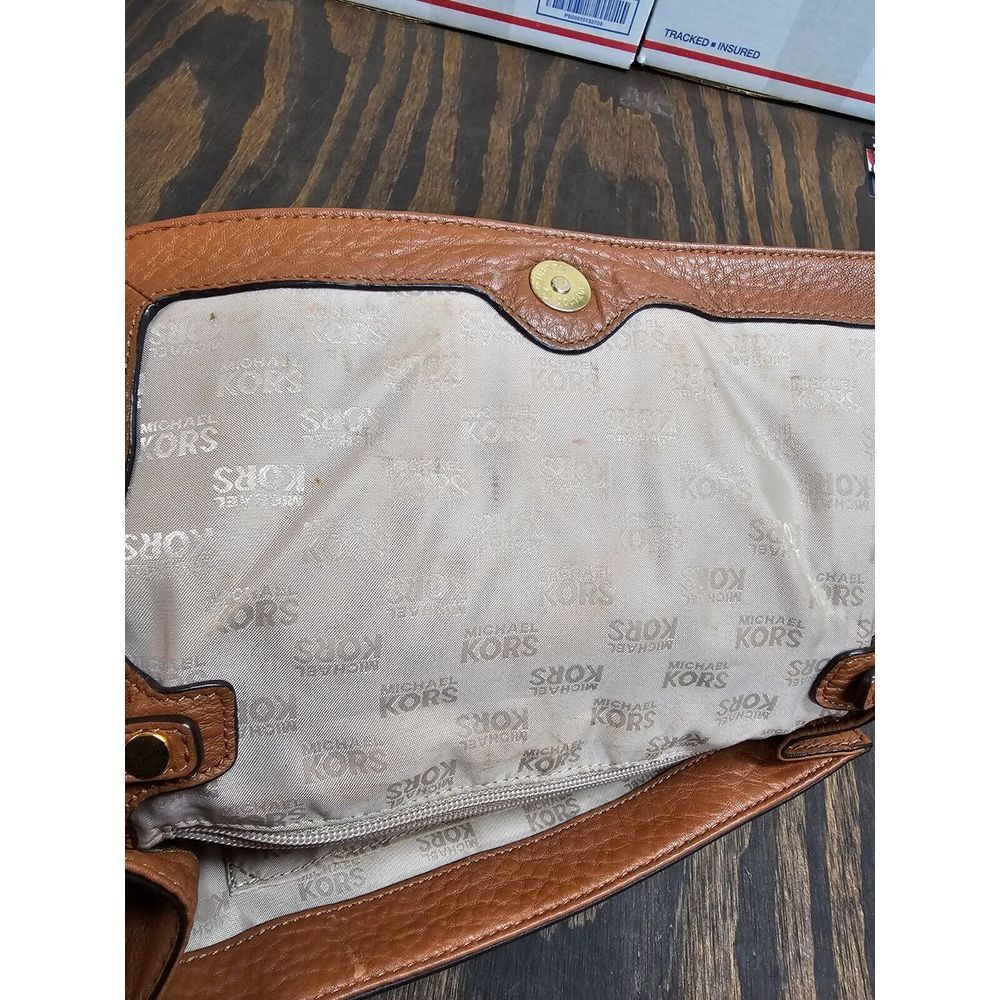 Michael Kors Hamilton Clutch Shoulder Bag Whipped Brown Leather‎ Purse - Picture 5 of 10
